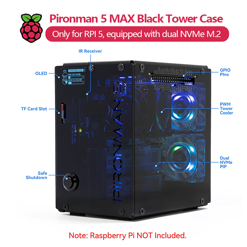 Pironman 5 MAX, Caixa Black To - Argon One V3 M.2 Nvme Case avaliação e preço